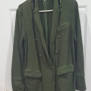Free People Olive Green Military Style Jacket Rayon / Cotton Blend